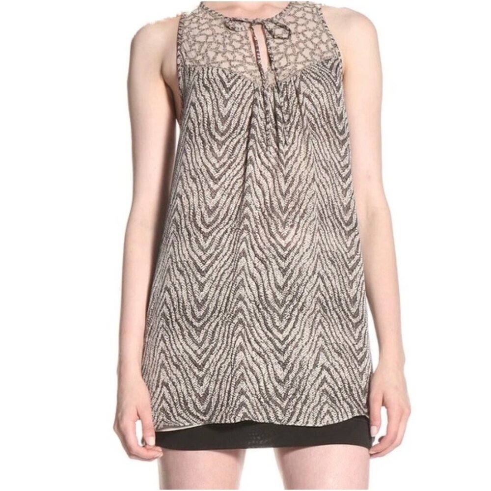 Parker Womens Silk Sleeveless Top Black Brown Chevron Print Racerback size S
